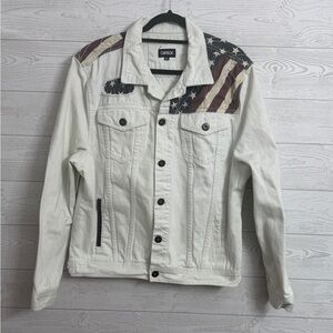 Carbon Vintage Men’s White Patriotic Denim Jacket. Size XL